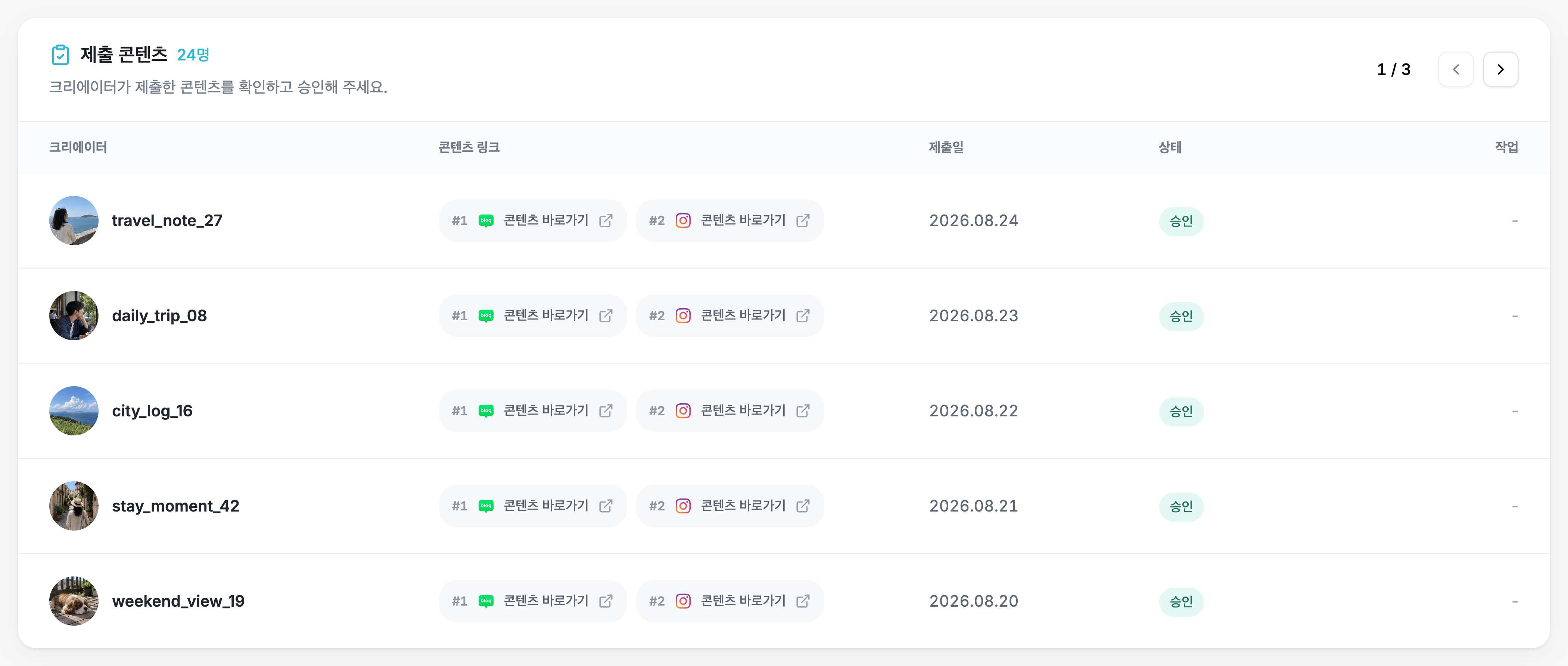 세시간전 콘텐츠 검수 화면 예시